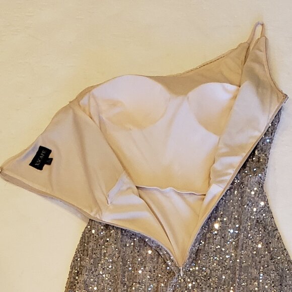 Xscape One Shoulder Silver Sequen Cocktail Evening Dress Size 6 - Picture 13 of 14